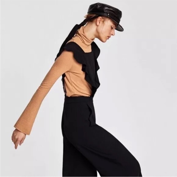 NWT Zara Pinafore Black Ruffled Jumpsuit size Medium - Picture 3 of 14